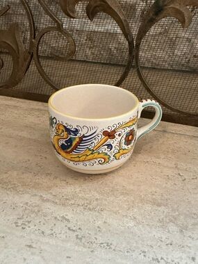 Vintage Deruta Italy Ceramic Cup Hand Painted Floral Folk Art Pottery